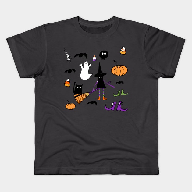 Cute Halloween Witch Kids T-Shirt by bruxamagica